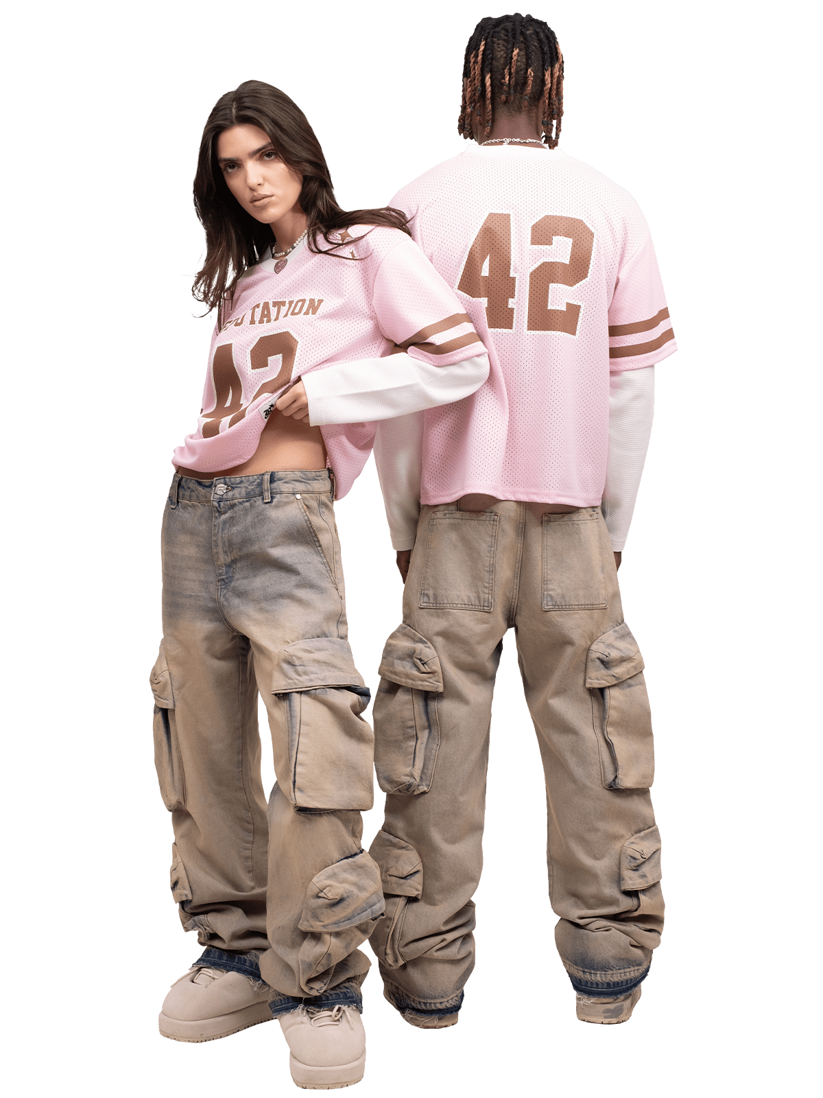 Double Cargo Denim - Cream Wash