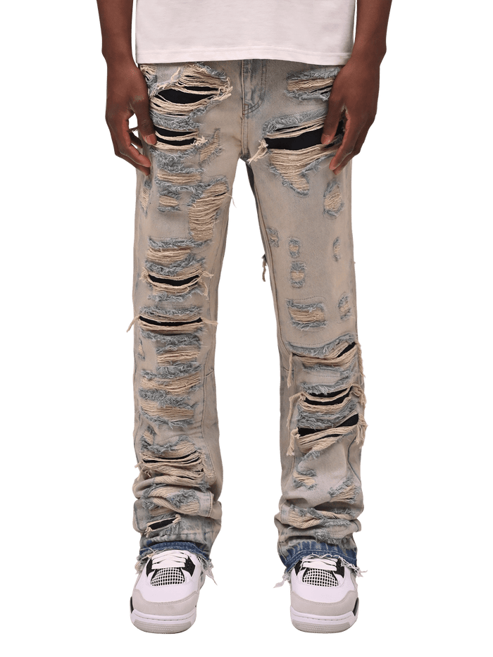 Thrashed Flare Denim - Cream Wash