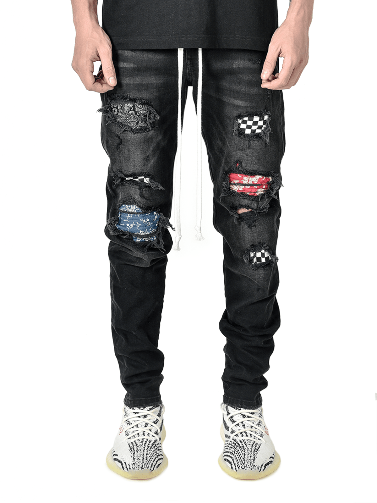 Biker Patch Denim - Black Multi - Reputation Studios