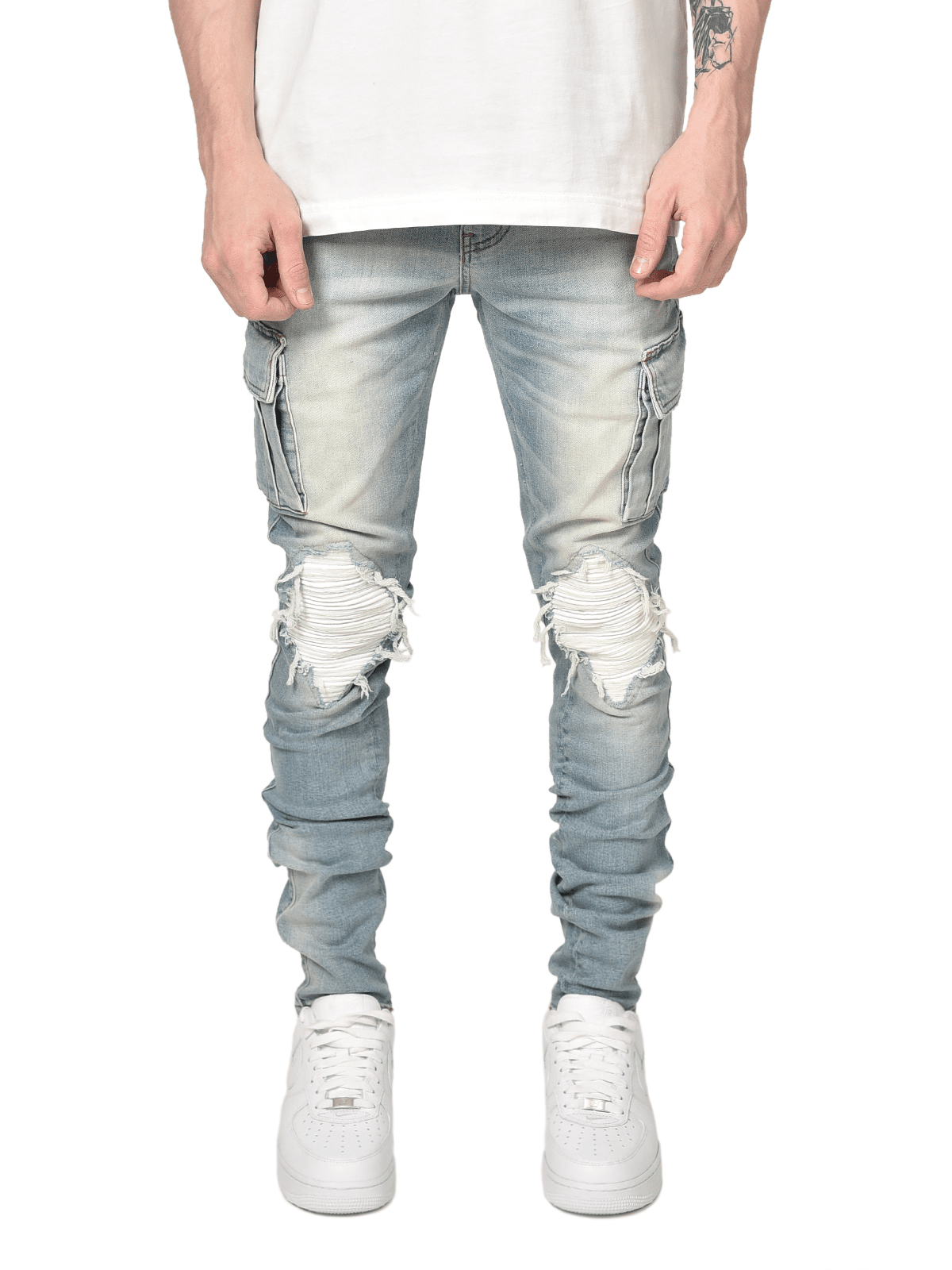 Cargo Denim Biker Patch - Light Stone